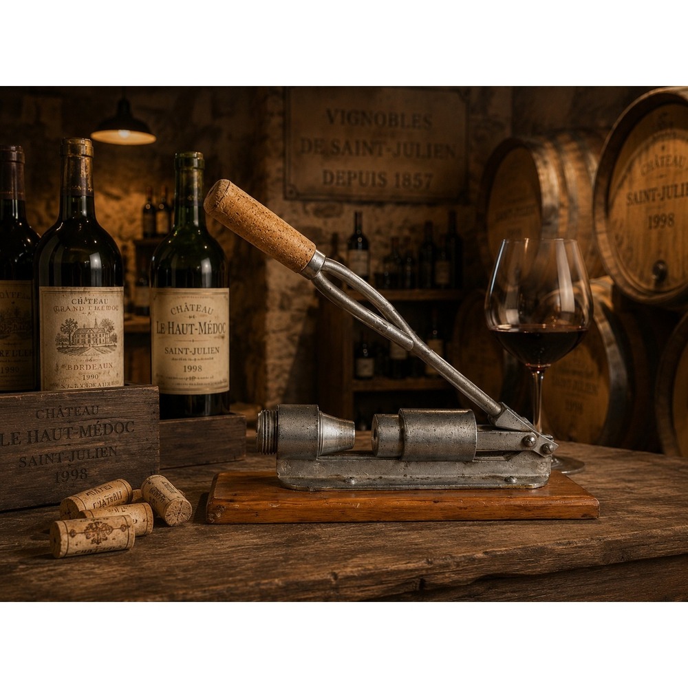 Vintage Wine Bottle Corker on Wood Base Heavy Duty